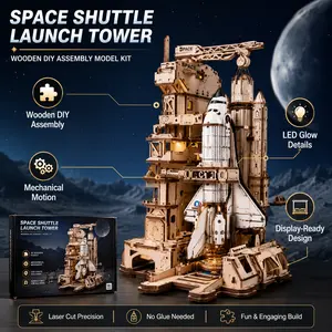 ROKR Wooden Space Shuttle 3D Puzzles Model Kit - DIY Stress-Relief Assembly Toy with Moving Parts, Graduation Gift & Collectible Display for Adults
