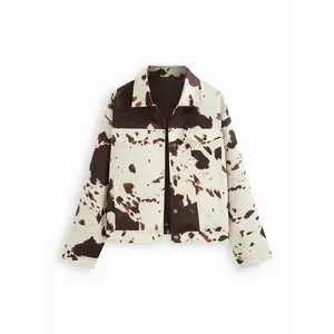 Cider Collar Cow Print Oversized Jacket