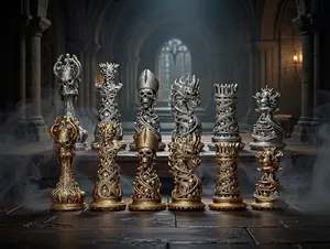 Gothic Skull Chess Set Dark Fantasy Horror Skull Unique Gift for Gamers Collectors Half Set 16 Pieces Full Set 32 Pieces