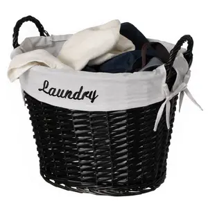 212 MAIN Large Handmade Willow Weave Wicker Laundry Basket - Single Compartment Bathroom Storage Hamper with Waterproof Removable Liner, Handles, Boho Room Accessories for Women's Clothes, Blankets