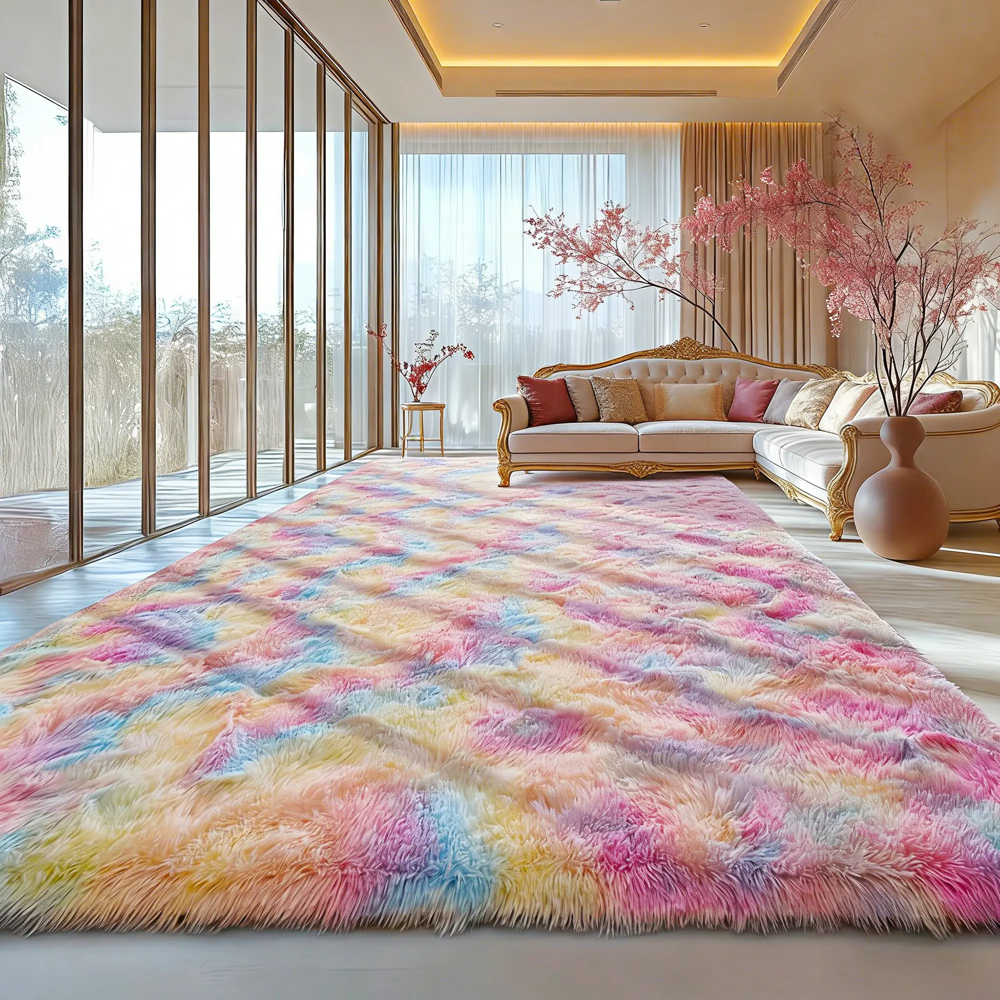 BOOPBEEP Modern Fluffy Shaggy 1-Piece Polyester Area Rug - Super Soft, Plush Underfoot, Non-Slip Felt Bottom Grip Carpet for Living Room, Kid Room, Ideal Family Gift, Accent Floor Covering