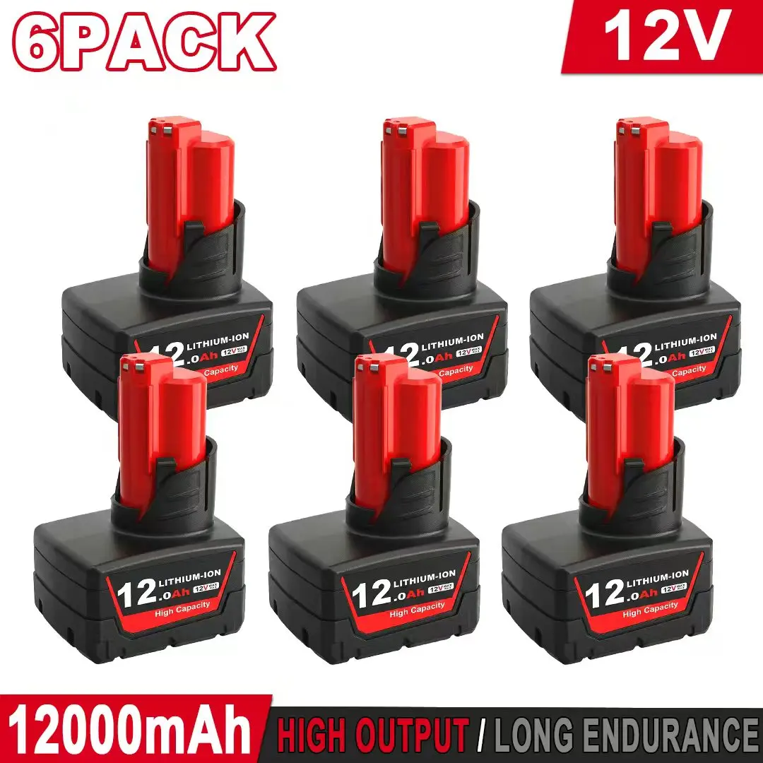 12.0Ah Lithium-Ion Replacement Batteries for Milwaukee M12 12V Cordless Tools Compatible with 48-11-2410 48-11-2420 48-11-2411 High Output