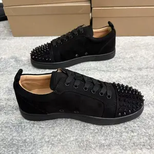 Men Casual Rivet Sneakers Low Top Lace Up Flat Shoes Red Sole Designer Trainer Couple Walking Footwear Everyday Wear Lightweight Comfortable Fashion