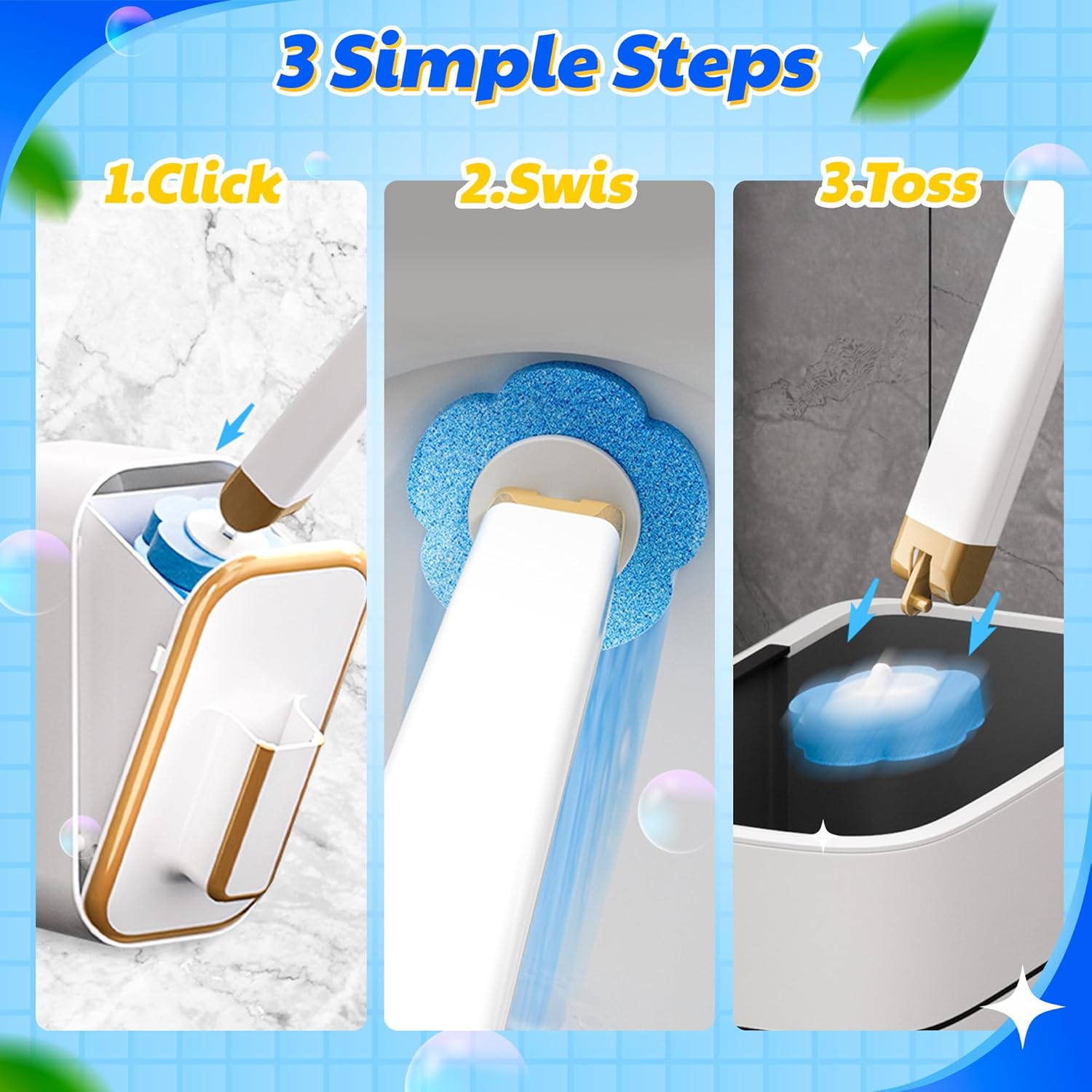 Toilet Bowl Wand Refills - 60 Count Disposable Replacement Brush Heads, Household Bowl Cleaners Refill Pads, Toilet Sponge Brush Scrubbers Cleaning Supplies for Home Washing Bathroom Bathtub