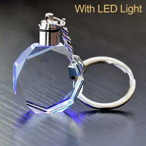 Crystal Keyring with LED Light inside Crystal Blank Key Ring Commemorative Pendant Souvenir for Luminous Interior Accessories