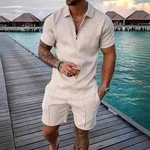 Mens Short Sets 2 Piece Outfits Polo Shirt Fashion Summer Tracksuits Casual Set Short Sleeve and Shorts Set for Men(Sheet)