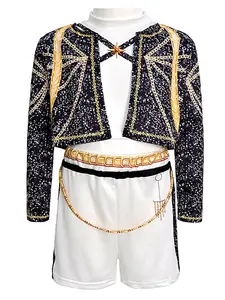 (3Piece Set) Cartoon Cosplay Dress Up Costume Fancy Print Sequins Carnival Party Holiday Kids Clothes Princess Girls Ball Gown Children Cocktail Dress for all Season 2 to 12 Years