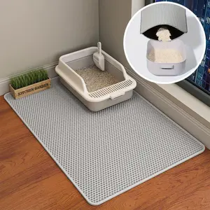 Cat Litter Mat, 35x24/24x18 Inch Double Layer Cat Litter Box Mat, EVA Non-Slip, Waterproof Urine Proof Cat Litter Catcher Mat, Easy Clean Scatter Control (35x24 Inch, Gray)