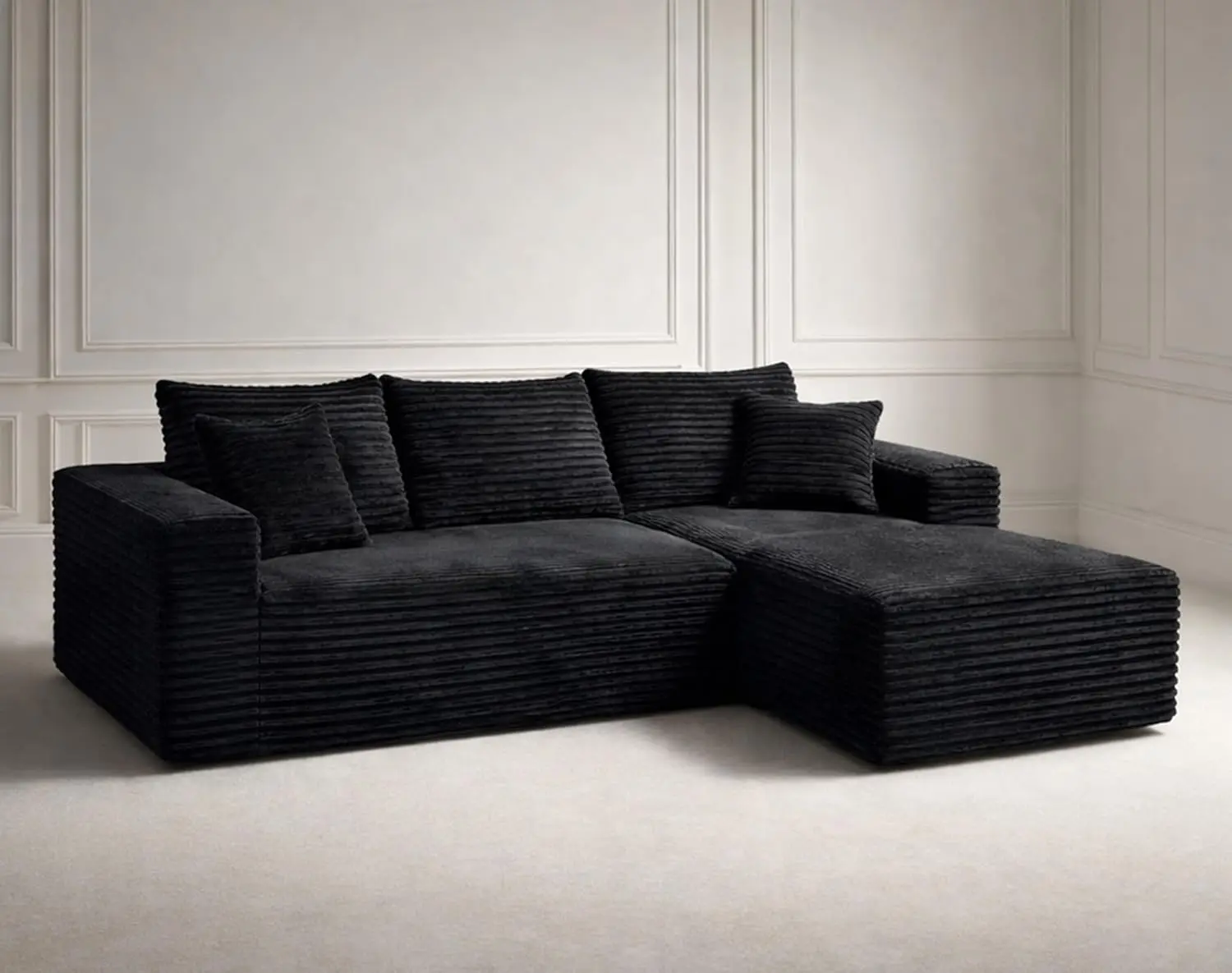 105in Sturdy Boneless Modular Sectional Sofa, Minimal Chic L-Shaped Comfy Couch with Right Facing Chaise, Soft Corduroy Oversized Deep Seat for Cozy Evenings, Fits Any Home Size Living Room - Black