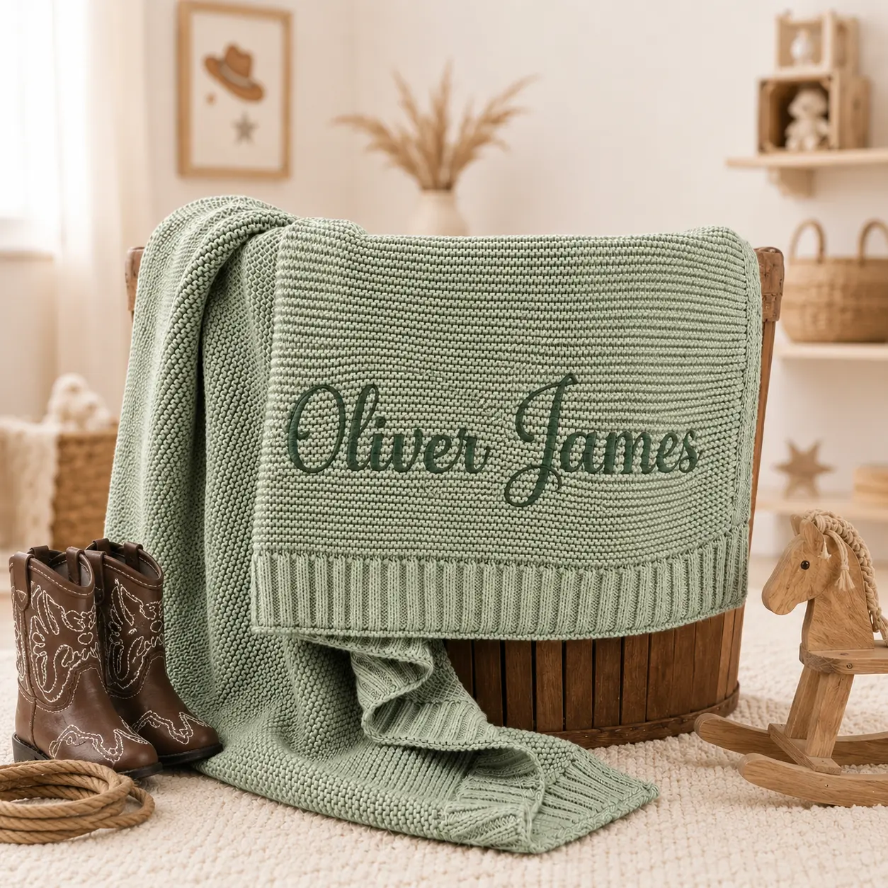 [Made-to-Order] Personalized Name Embroidered Baby Blanket, Custom Baby Name Blanket, Gift For Newborn, Nursery Keepsake, Newborn Gift