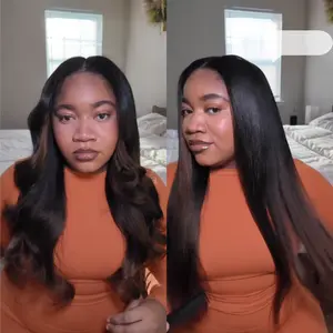 Klaiyi naijeya Same Style Yaki Straight EasiContour V Part Ombre Chestnut Brown Color Clip in No Sew in No Glue Upgrade U Part Human Hair Wig