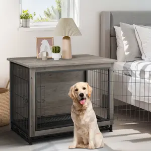 Walsunny Wooden Dog Crate Cat Crate Furniture, Visible Double Doors Cage, Pet Bed for Dog and Cat Use, High-Density Fiberboard with Prevention