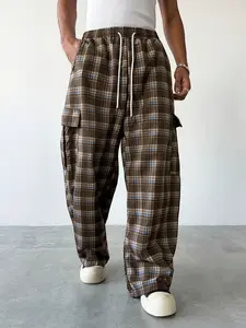 Men's Loose Plaid Pattern Drawstring Waist Long Pants, Comfortable Fashion Daily Wear, Ideal for Casual Occasions, Stylish and Practical
