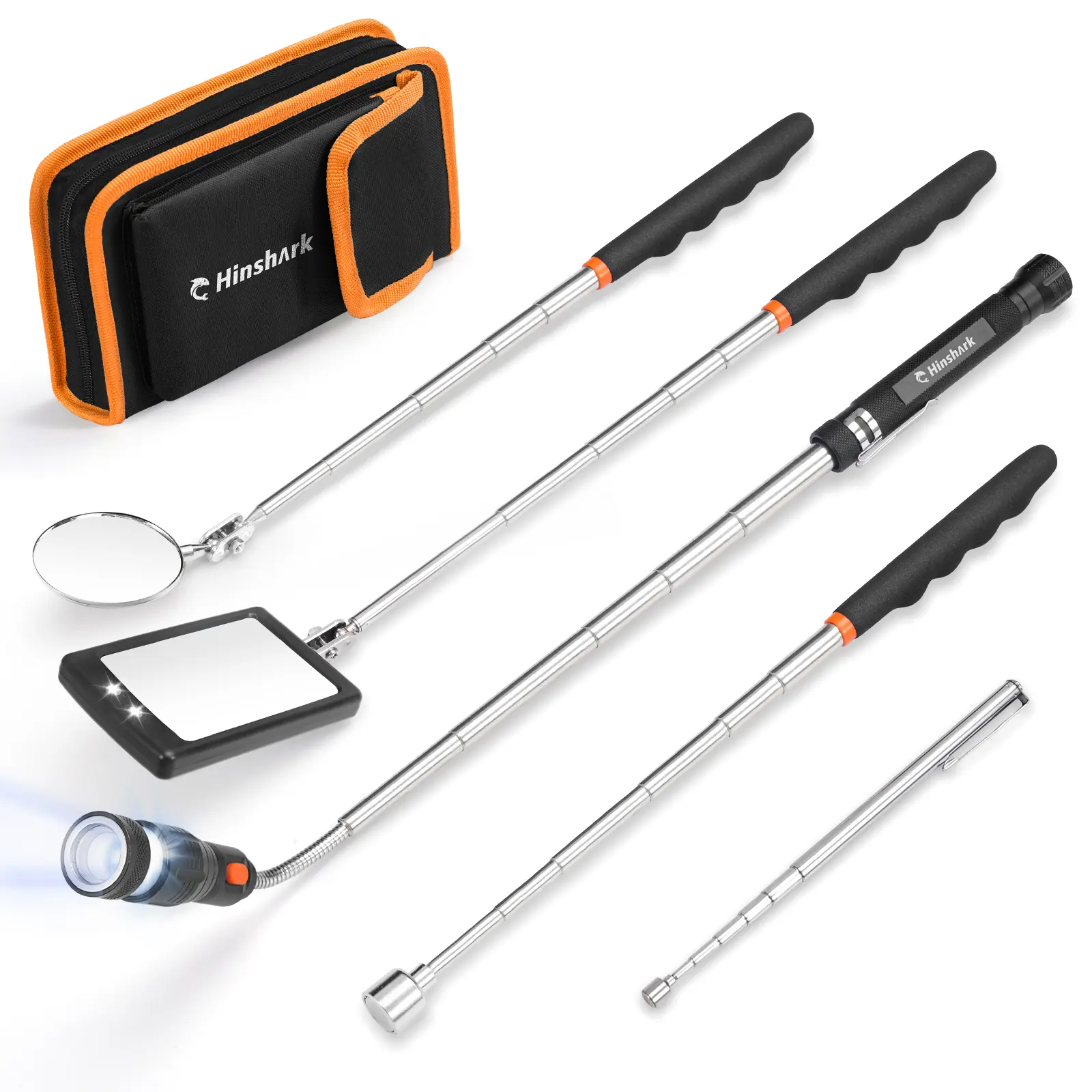 Hinshark Telescoping Magnetic Pickup Tool Kit Set - Inspection Mirror, LED Flashlight, Hand Tools, Automotive Repair Solutions, Dad Gadgets, Stocking Stuffers, Diy Tool, Home Diy