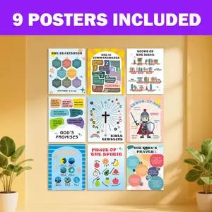 9 Boho Christian Posters for Classroom 11x14in glossy-Laminated Inspirational Decor for School Hallways & Home Study Room Learning Tools christmas  wall  art