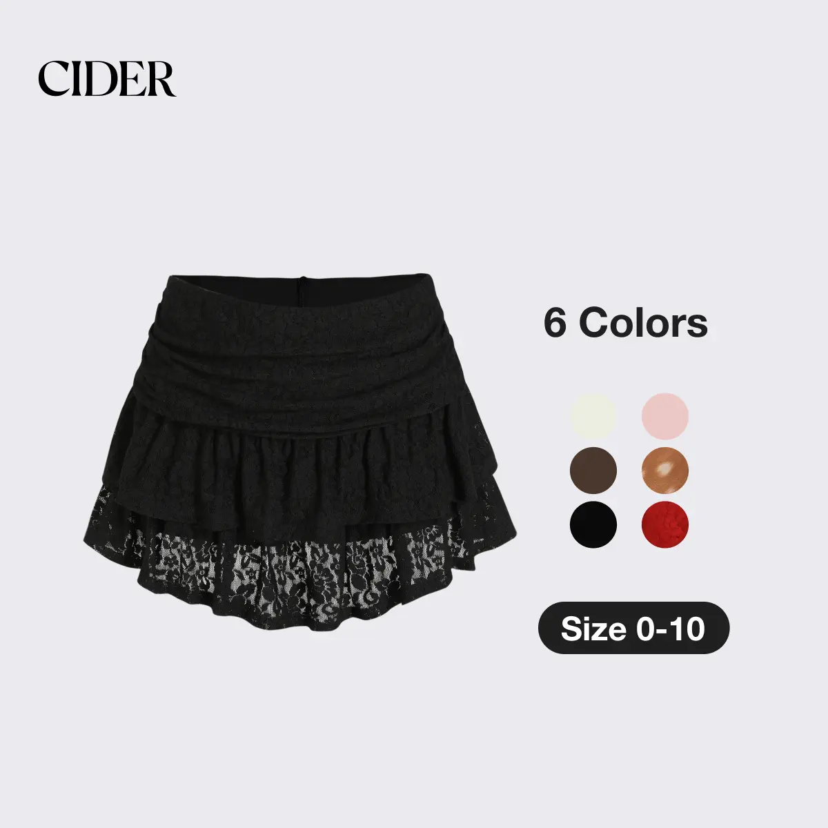 Cider Stretchy Built-in Shorts Lace Mini Skirt, Cute Under Sweater Layered Skirt, Y2K Vintage Floral Ruched Hem,clothes for back to school,first day of school outfits