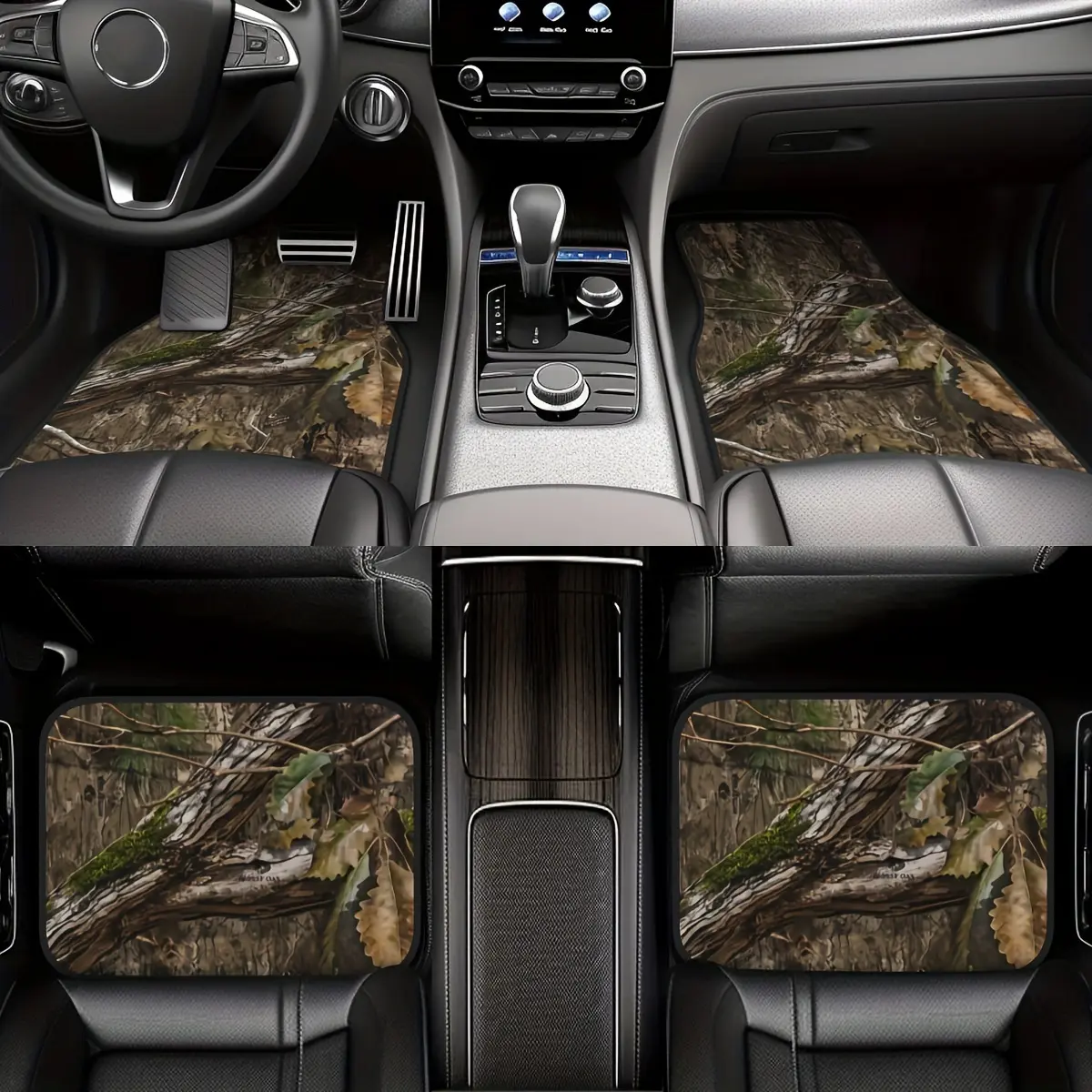 Set of 4 Camouflage Tree Pattern Rubber Universal Car Floor Mats, Non-Slip Carpets for Front And Rear of The Vehicle, Waterproof And Easy to Clean Car Interior Additions, Automotive Mats