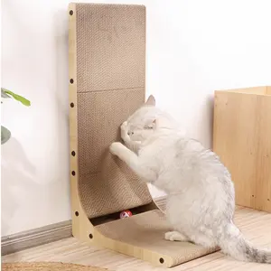 Cat Scratching Post L-Shape Wall-Mounted Vertical Scratcher Cat Scratch Pad with Ball Toy, Indoor Large Size Cat Scratcher Board for Cats