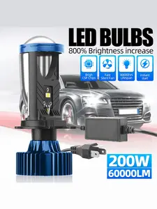 Roadsun H4 LED Projection Lens Set, LED Car Lights, Car Headlight Bulbs, High Low Beam, Plug & Play, Canbus, Quick Cooling System, Ultra Brightness