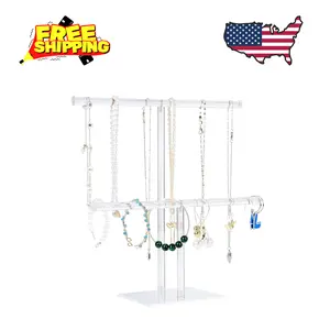 Jewelry Stand Necklace Holder, Acrylic Jewelry Display Holder Clear 2-Tier