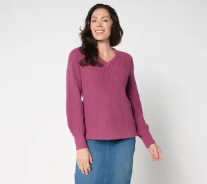 Belle by Kim Gravel Chunky Shaker Knit Bishop Sleeve Sweater