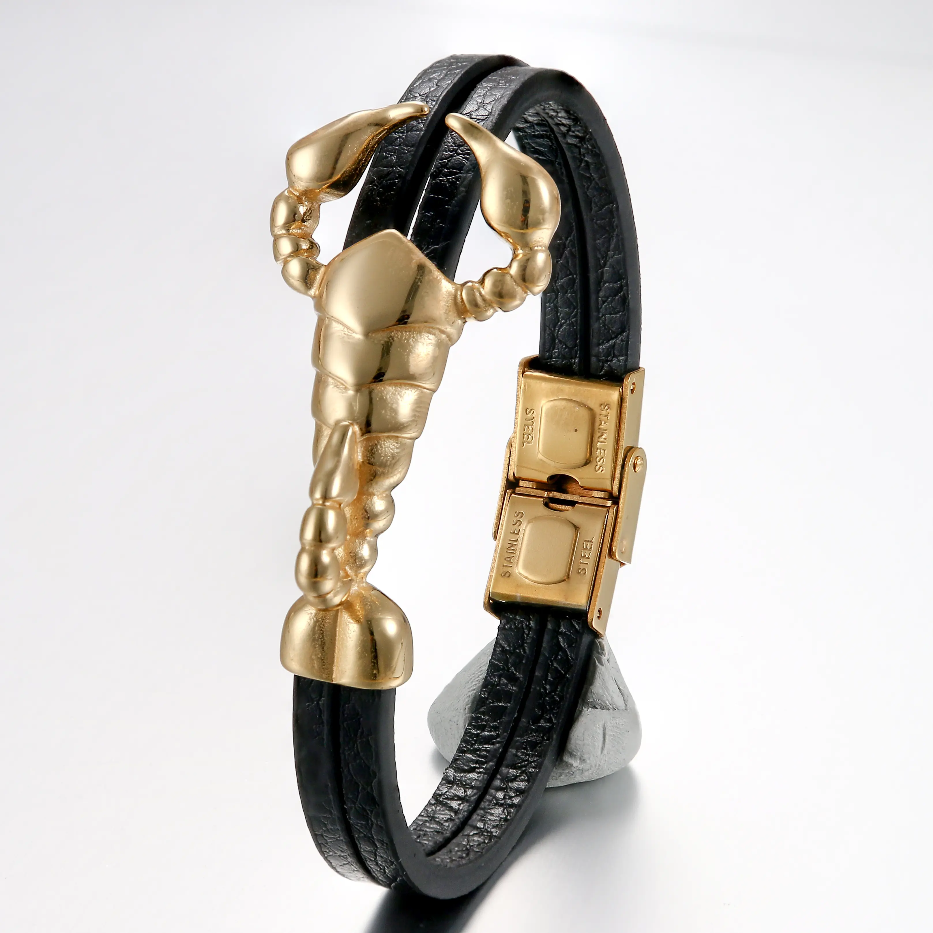 OIDEA Men's Gothic Scorpion Charm Bracelet - Stainless Steel & Genuine Leather Zodiac Scorpio Jewelry, 8.07in Corded Band, 0.86oz Lightweight Daily Wear with Metal Contrast Bold Masculine Presence