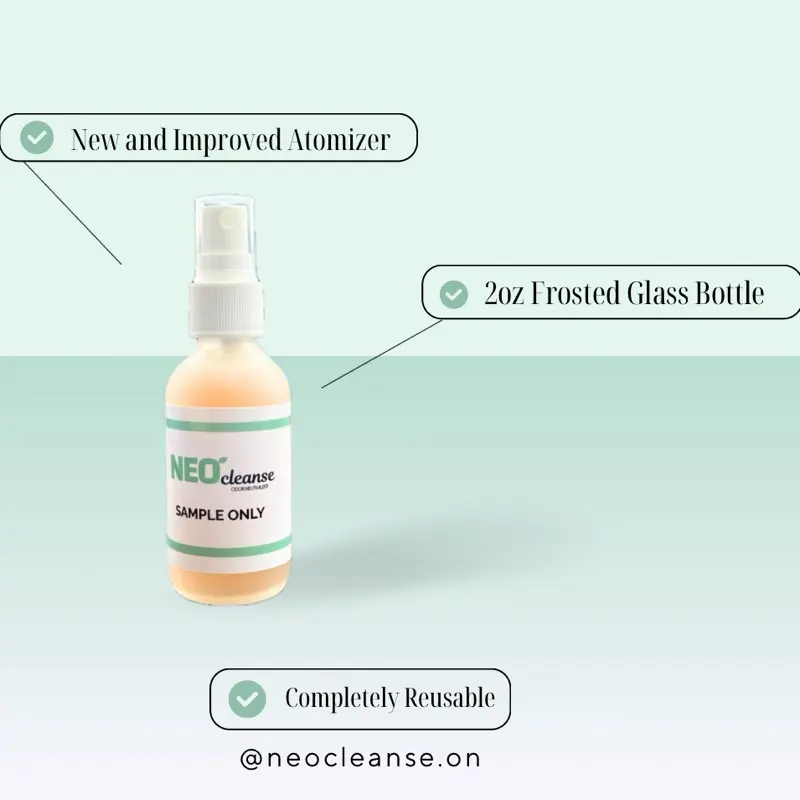NeoCleanse Fresh Linen Spray - Odor Neutralizer Spray for Sports Equipment Hygiene, 2oz Frosted Glass Bottle, Completely Reusable
