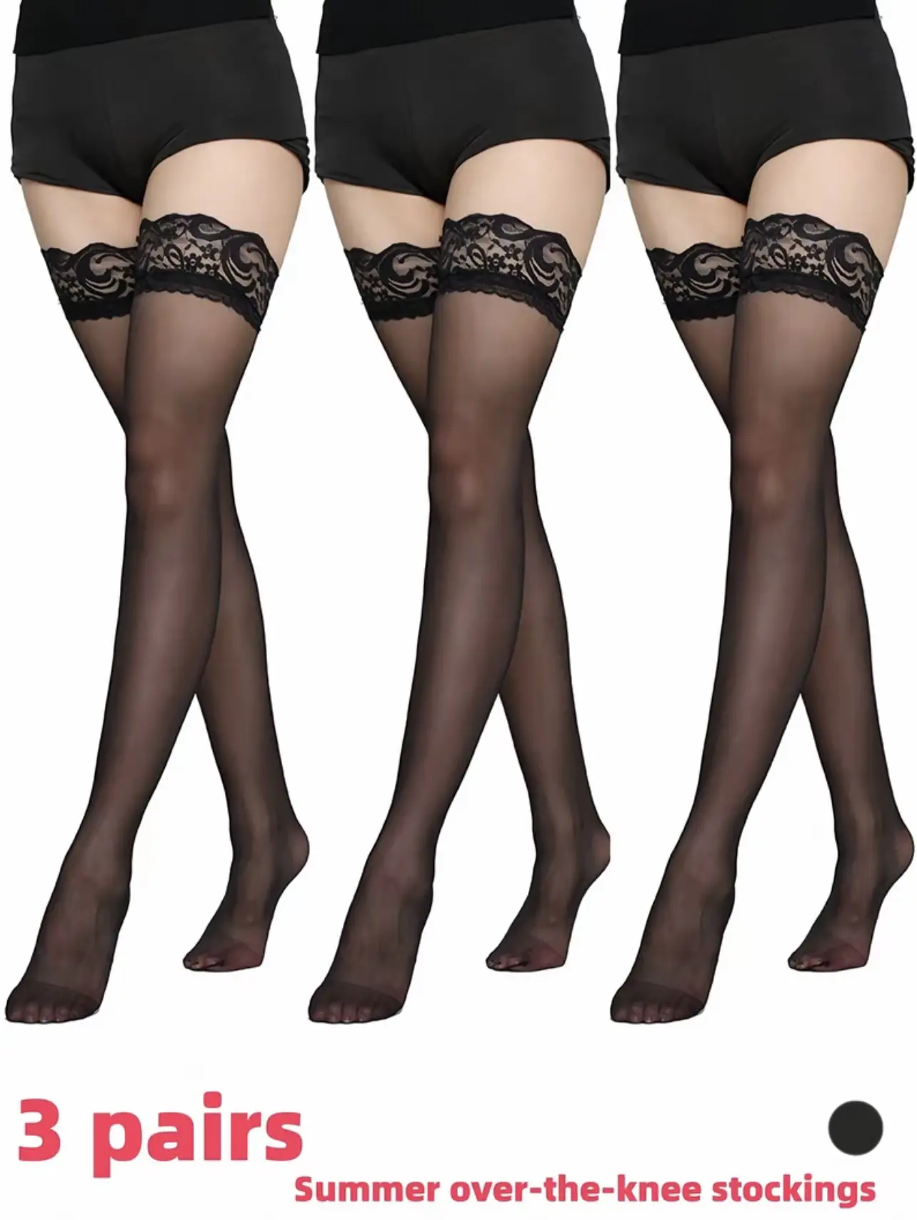 Women's 3-Pair High-Stretch Lace Floral Thigh-High Socks - Breathable Sheer Contrast Pantyhose, Chic Look Daily Wear Stockings for Spring Summer Fall, Floral Lace, Knee Socks, Thigh Highs