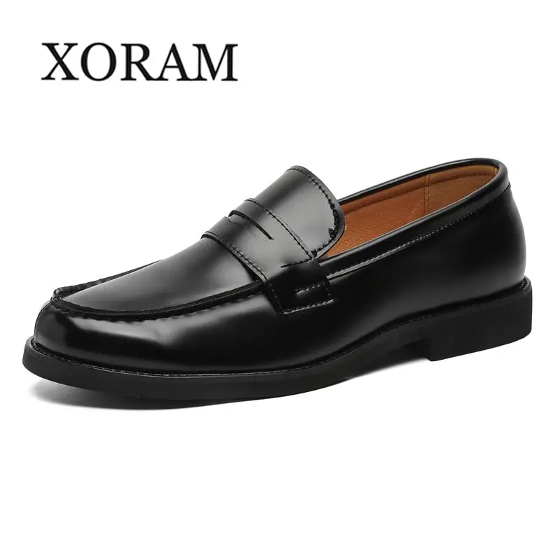 XORAM Men's Gentleman Loafers - Low Heel, Rubber Sole, Hands Free Slip-Ins, Low-Cut Slip-On Black Derby Shoes for Work, Business Casual Dress Footwear 14532, Hands Free Slip-Ins Loafers