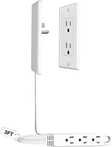 Ultra Flat Plug 3FT Extension Cord Power Strip with 3 Outlets, Patented Detachable Slim Outlet Cover Concealer, 13A 125V 1625W Max, ETL Listed, White