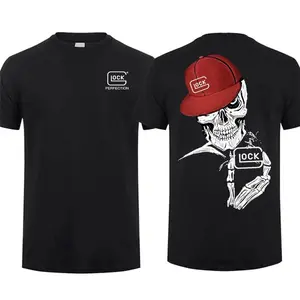 Skull Holding Glock Pistol Logo Double-Sided T-Shirt| Tactical Gun Enthusiast T-Shirt, Unisex Street Style