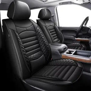 Custom-Fit Leather Car Seat Covers & Protectors, Full 5-Seat Set for 2019-2024 Chevrolet Silverado/GMC Sierra 1500/2500HD/3500HD Trail Boss Z71 (Crew, Double, Extended Cab) - Leather Material Truck Cushion Protector (Black)