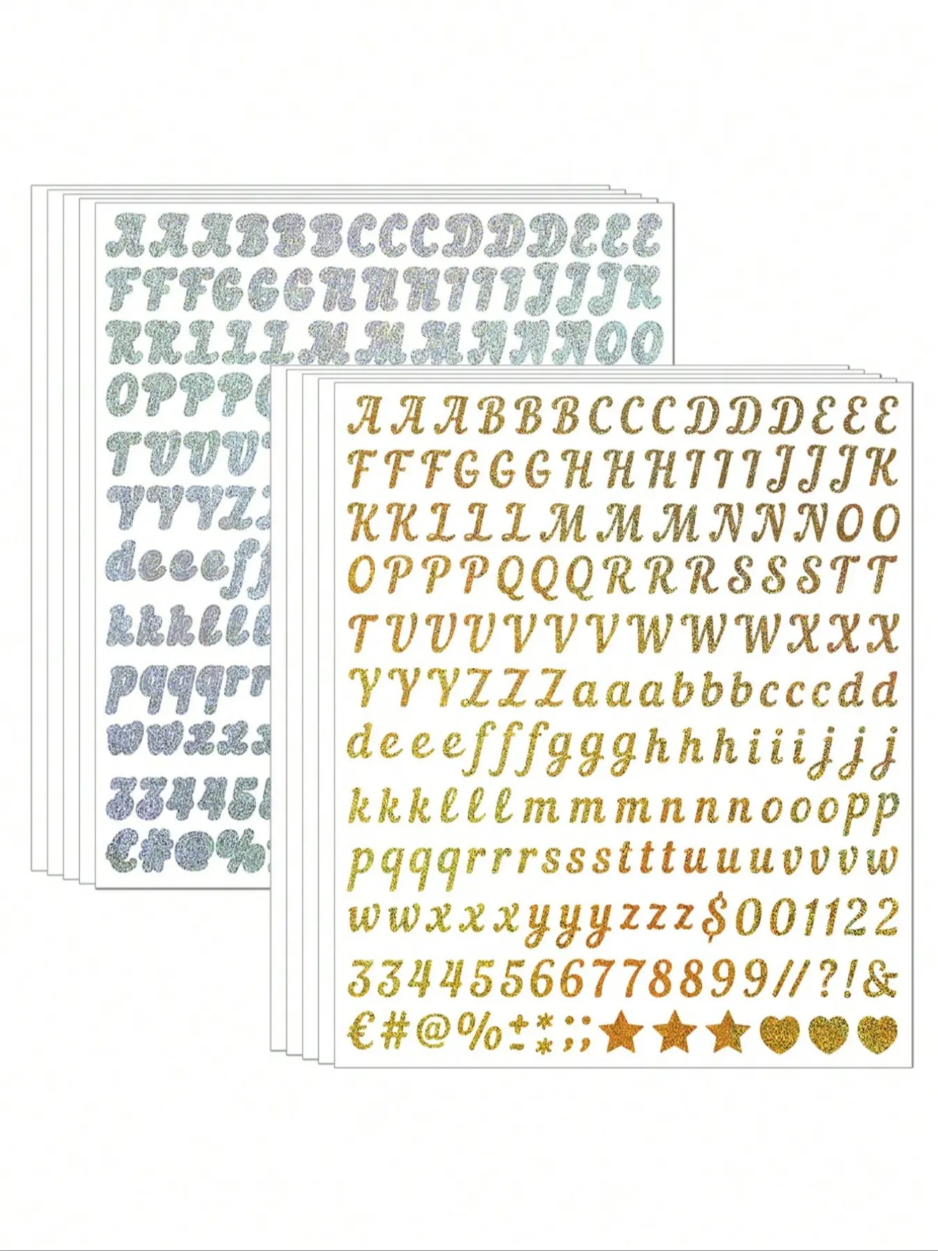 2pcs Mini Alphabet & Number Resin Stickers - Self-Adhesive, Glitter Golden & Silvery, 4.5mm/3mm - Perfect for DIY Epoxy Casting, Scrapbooking & Decor
