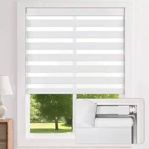 LazBlinds No Drill Cordless Zebra Blinds 23Wx64H White Dual Layer Light Filtering Room Darkening Free Stop Lift Easy Install Day Night Privacy