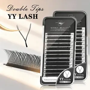 winky beauty C/D Curl YY Shape Eyelash Extension Hand Woven Premium Soft Mink Natural False Lashes ,Cosmetic Eyelashes ,Thin Easily Grafting Extension W Shape premade Volume Eyelashes , 0.07 Fluffy Individual Eyelash Extensions, DIY False Eyelashes