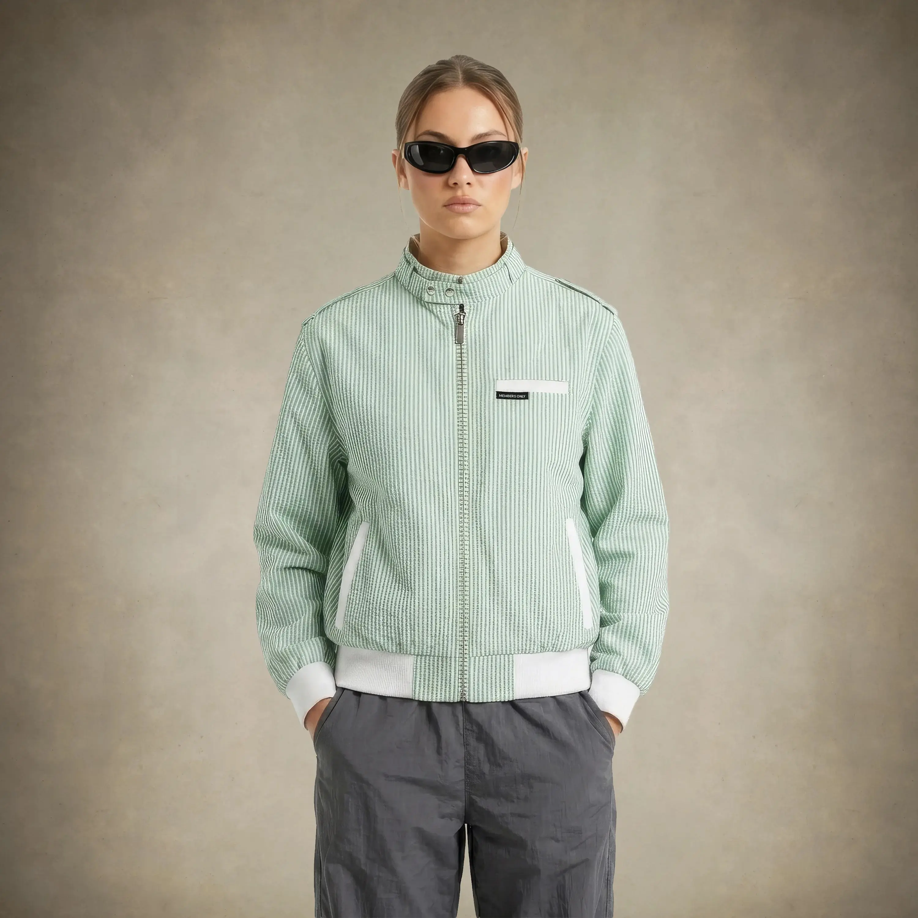 Women's Oversized Seersucker Iconic Racer Jacket