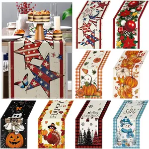 LemonRoad 8 Pcs Holiday Table Runner Seasonal Patriotic Table Decor 72 Inches 4th of July Tabletop Runner Set Decorations for Kitchen Home Dining Room Party Supplies