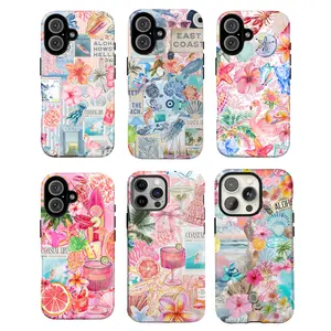 Tropical Coastal Phone Case, Beach Collage Cocktails Ocean Waves Aloha East Coast Coastal Life Meet Me At The Beach New Coast Retro Summer Vacation Aesthetic Gift Fashion Vibes, iPhone 17 16 15 14 13 12 Pro Max Plus X, Galaxy S25 S24 S23 S22 S21 Ultra
