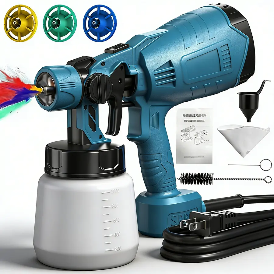 700W HVLP Paint Sprayer High-Efficiency Electric Spray Gun with 4 Nozzles,Variable Patterns & Adjustable Flow, Detachable Container,Easy to Clean for Home Furniture, Cabinets, Fence, Walls