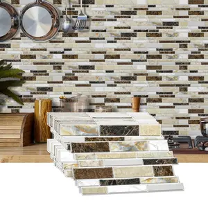 Imitation Marble Tile Pattern Wall Sticker, 1 Box Waterproof & Oil-proof Wall Decal, Decorative Wall Paper for Kitchen, Bathroom, Living Room, Dining Room, Ornaments, Tile Stickers, Kitchen Bathroom Decoration