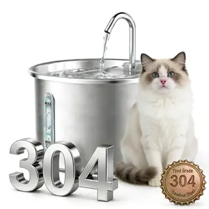 108oz/3L Automatic Pet Water Fountain Dog & Cat Water Dispenser Stainless Steel Feeder with Continuous Flow Quiet Hygienic 304 Stainless Steel BPA-Free 4-Layer Filtration - Feeding