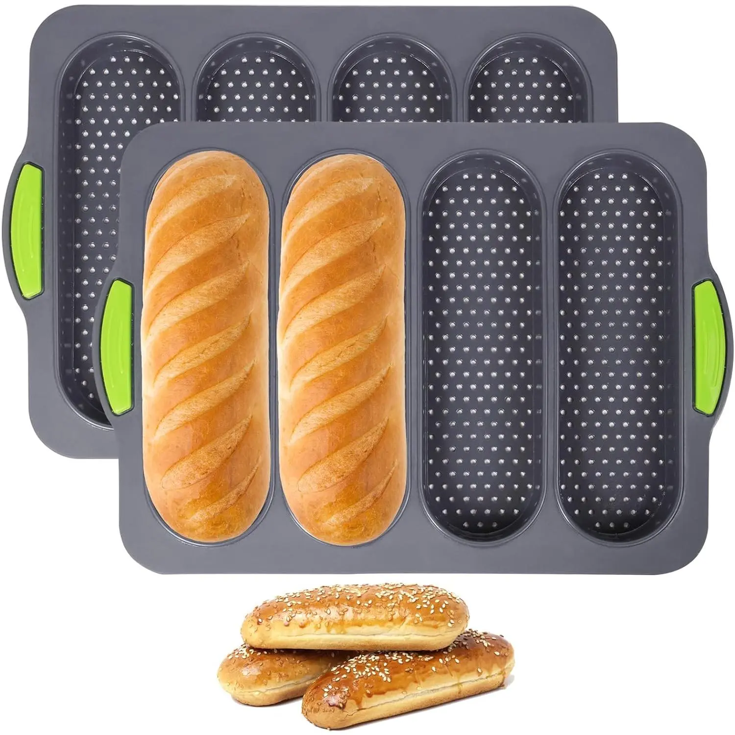 2 count  Loaf Pan, 4 Holes Baguette Pan Bread Baking Pan Easy to Release,  Bread Baking Pan for Baguettes and Loaves , Baking Romantic Dinner Tool