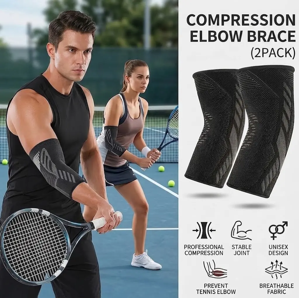 2PCS Tennis Elbow Brace for Women & Men, Workout and Everyday Use  | Elbow Compression Sleeve for Arthritis, Tendonitis, Tennis Elbow & Golfers Elbow, Reduce Joint Pain During Fitness Activity