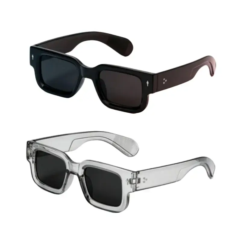 2-Pack Retro Square Sunglasses For Men And Women, Black And Transparent Frames, Uv400 Protection Lens, Y2K Trendy Fashion Eyewear For Summer Beach, Travel And Daily Streetwear Outfits summervibes☀️