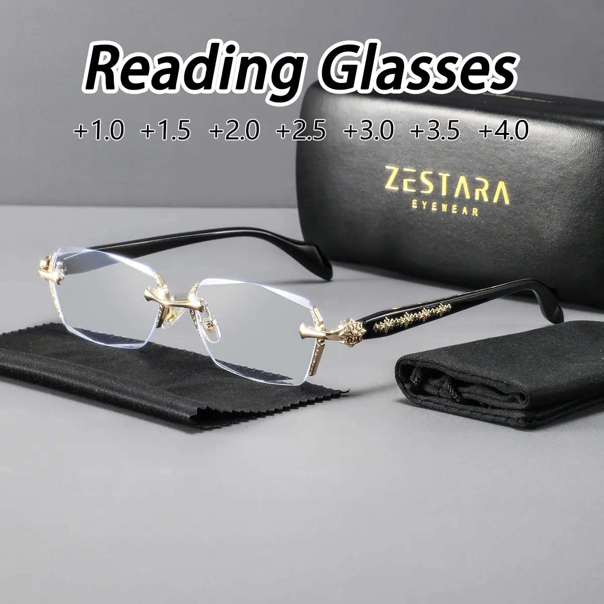 Women's Metal Diamond Cut Edge Frameless Square Reading Glasses, Reading Eyeglasses, Unisex, Perfect for Newspapers, Books, Computers, Daily Work, High Quality Eyewear, Rimless Computer Readers