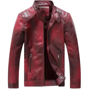 Men's faux leather retro stand up collar motorcycle rider jacketRAIMENTRY