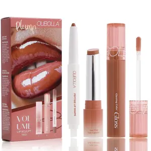 OLIBOLLA Volume Lip Sculpt Trio, 3-Piece Nude Brown Lip Combo Kit with High Pigment Lipstick & Liner, Hydrating Collagen, Long-Lasting Waterproof & Smudge-Proof Velvet Matte Finish, Cosmetic, 01Cherry