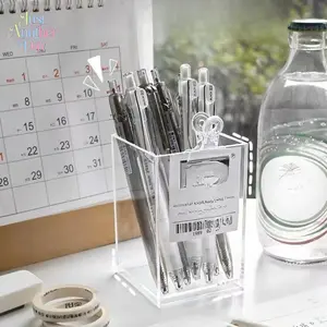 Clear Acrylic Pen Holder, Minimalist Transparent Desk Organizer, Stationery Storage Box for Office, School & Makeup Brushes