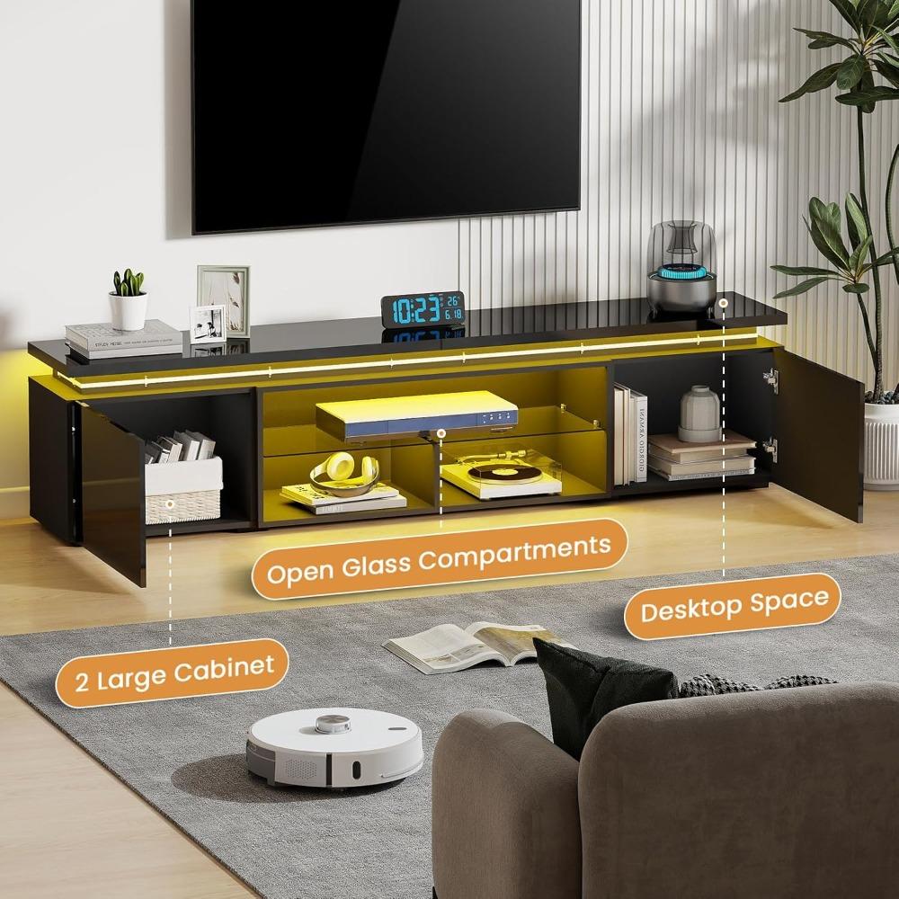 100 Inch TV Stand Entertainment Center Dynamic LED Lights High Gloss Storage Cabinets Living Room, Customized