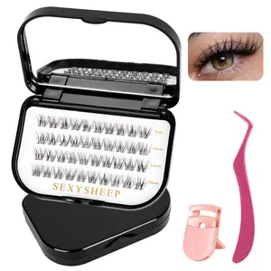 Self-Adhesive Press-On Lash Clusters Kit, No Glue Needed, Natural Look, Easy DIY Lash Extensions for Beginners, Includes Tweezers & Lash Curler, Self Adhesive Lashes